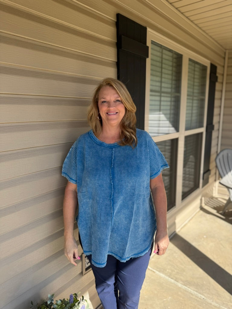 WASHED BABY WAFFLE SHORT SLEEVE TOP