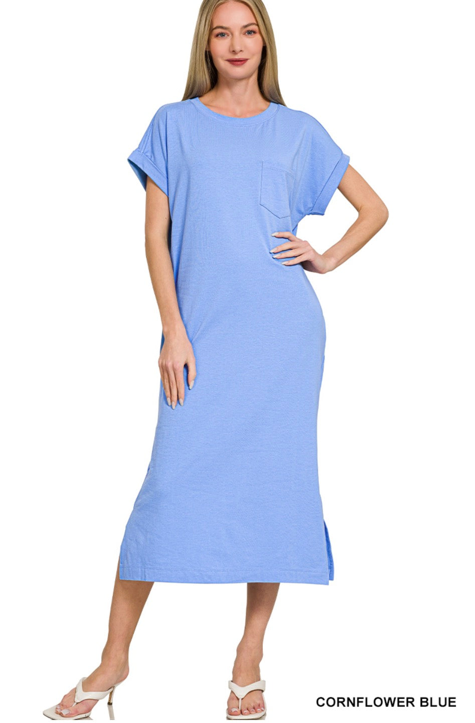 Round neck short sleeve midi dress