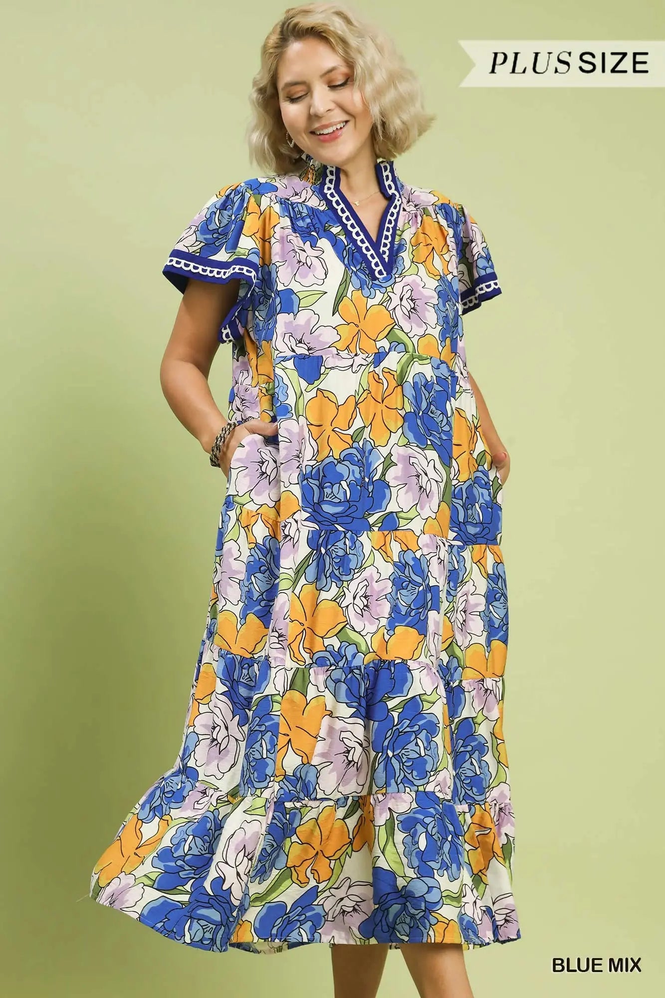 Blue/Yellow Floral Plus Size Umgee Dress