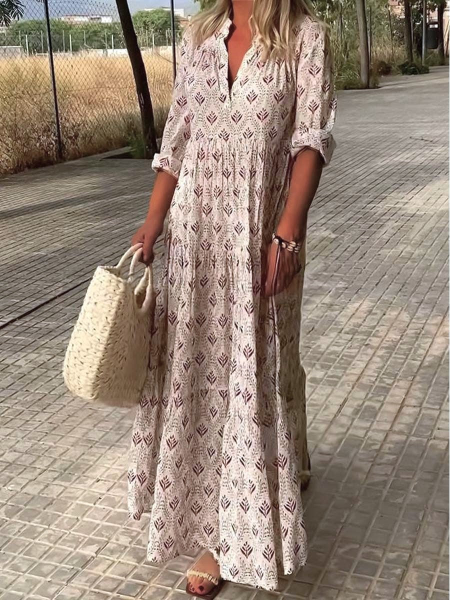 Vintage Print Fashion Maxi Dress
