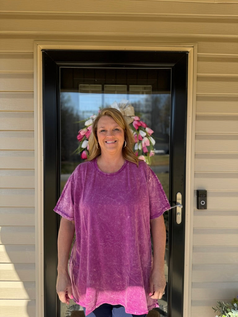 Plus crinkle washed cotton drop shoulder oversized top