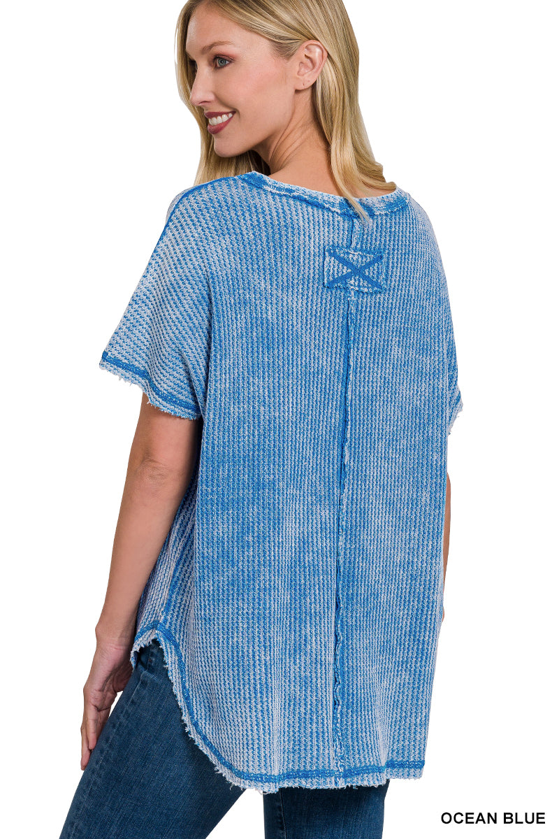 WASHED BABY WAFFLE SHORT SLEEVE TOP