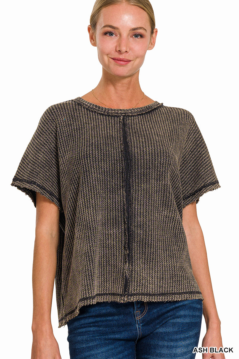 WASHED BABY WAFFLE SHORT SLEEVE TOP