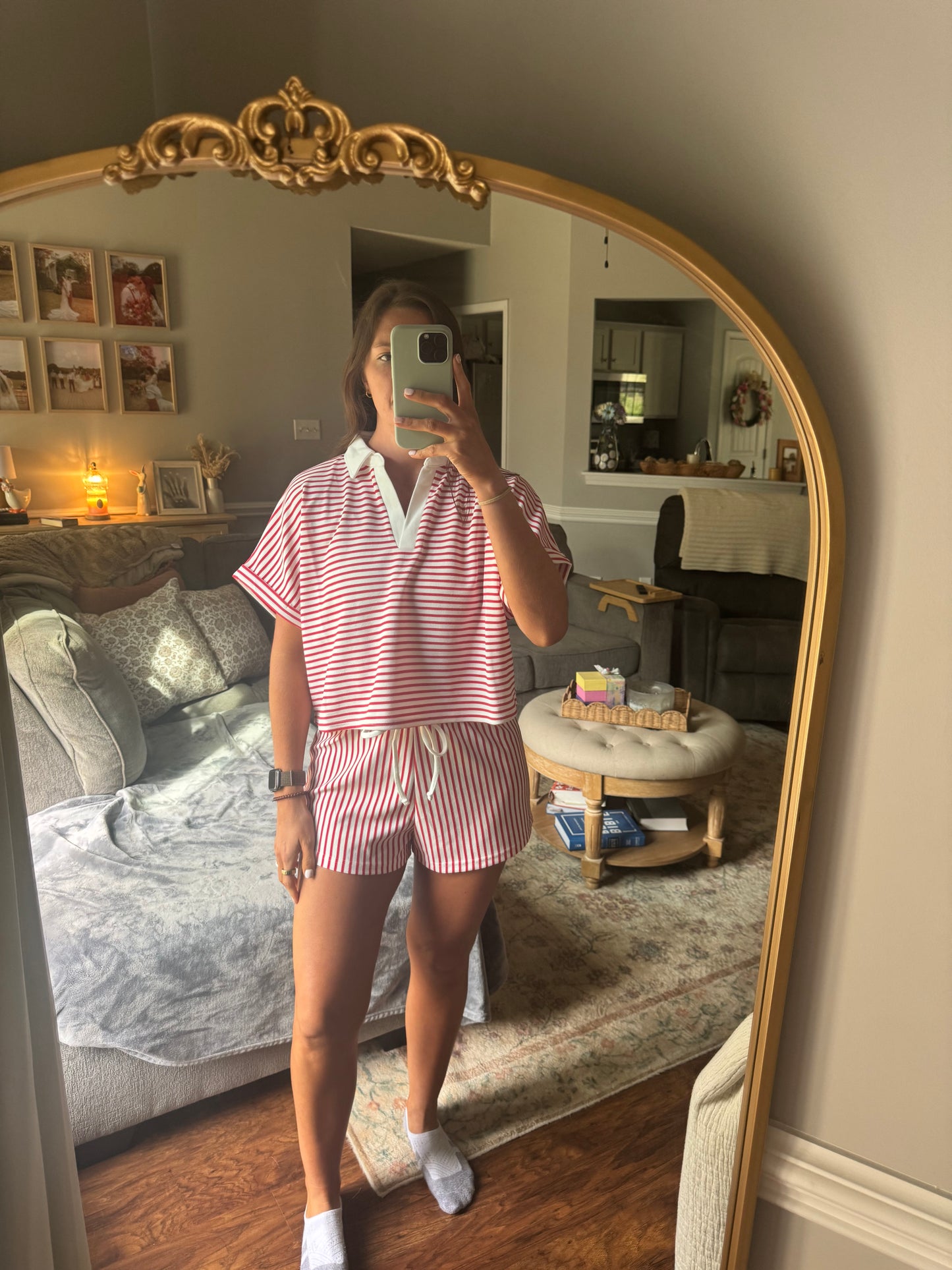 STRIPED COLLARED TOP & SHORTS SET