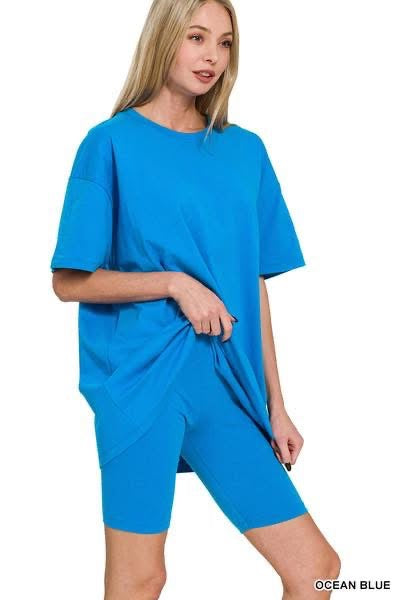 Cotton round neck top & biker shorts