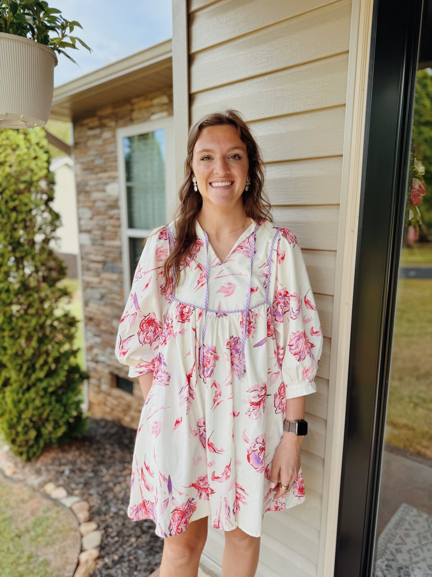 Floral Balloon Sleeve Mini Dress