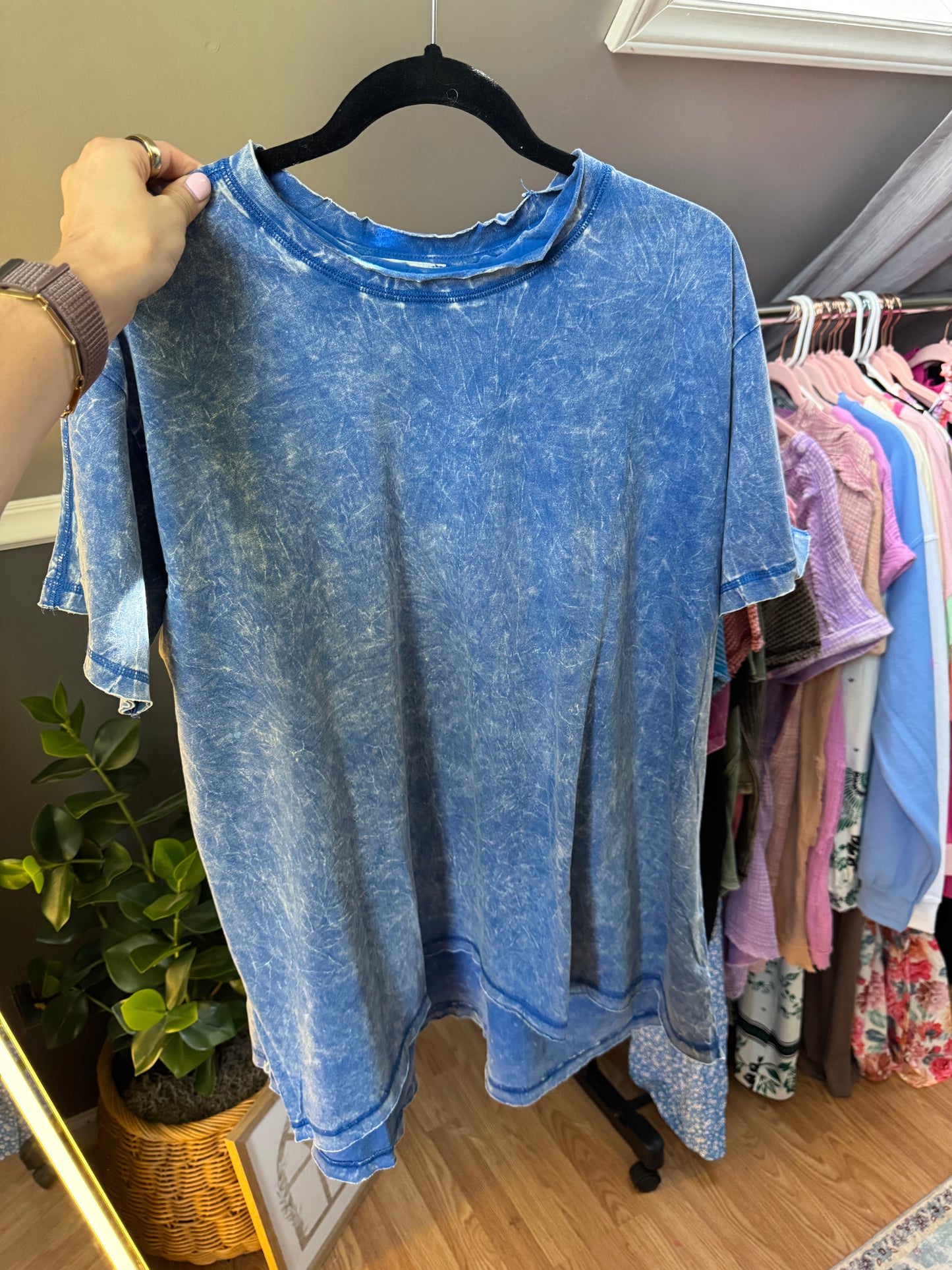 Crinkle washed cotton drop shoulder oversized top