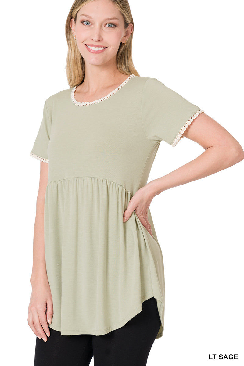 Short sleeve empire waist shirring top