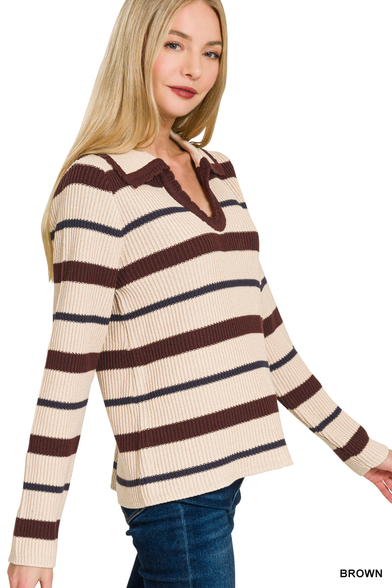Striped collared sweater