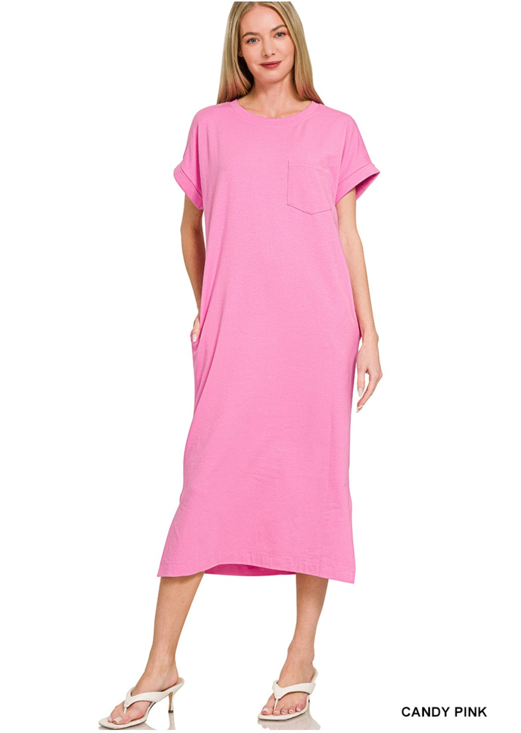 Round neck short sleeve midi dress