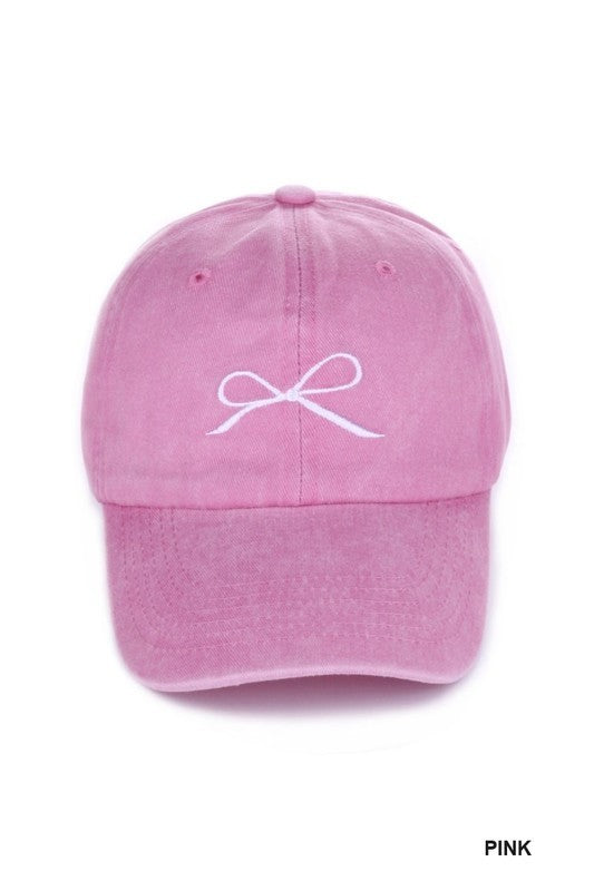 Ribbon bow embroidery washed hat
