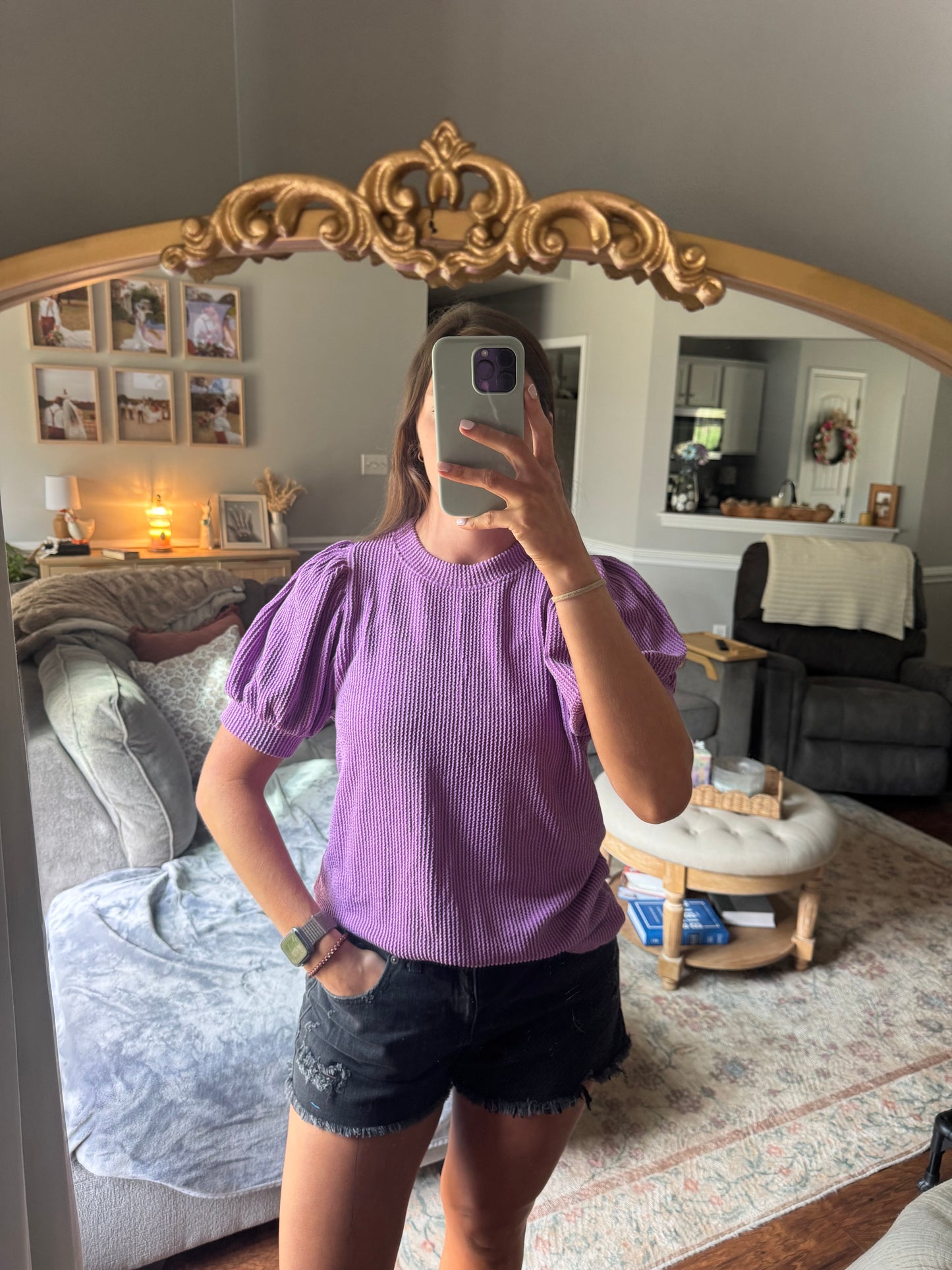 Ribbed puff sleeve top