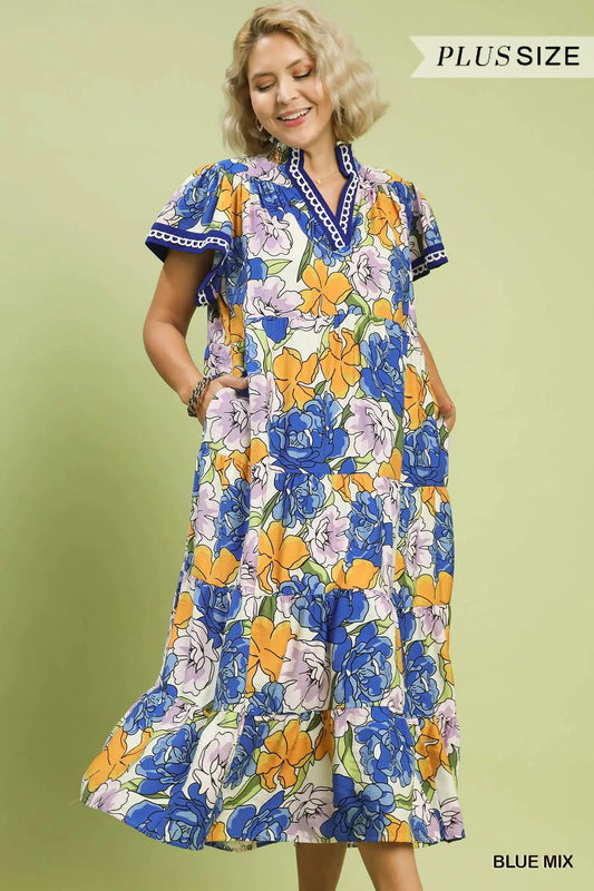 Blue/Yellow Floral Plus Size Umgee Dress