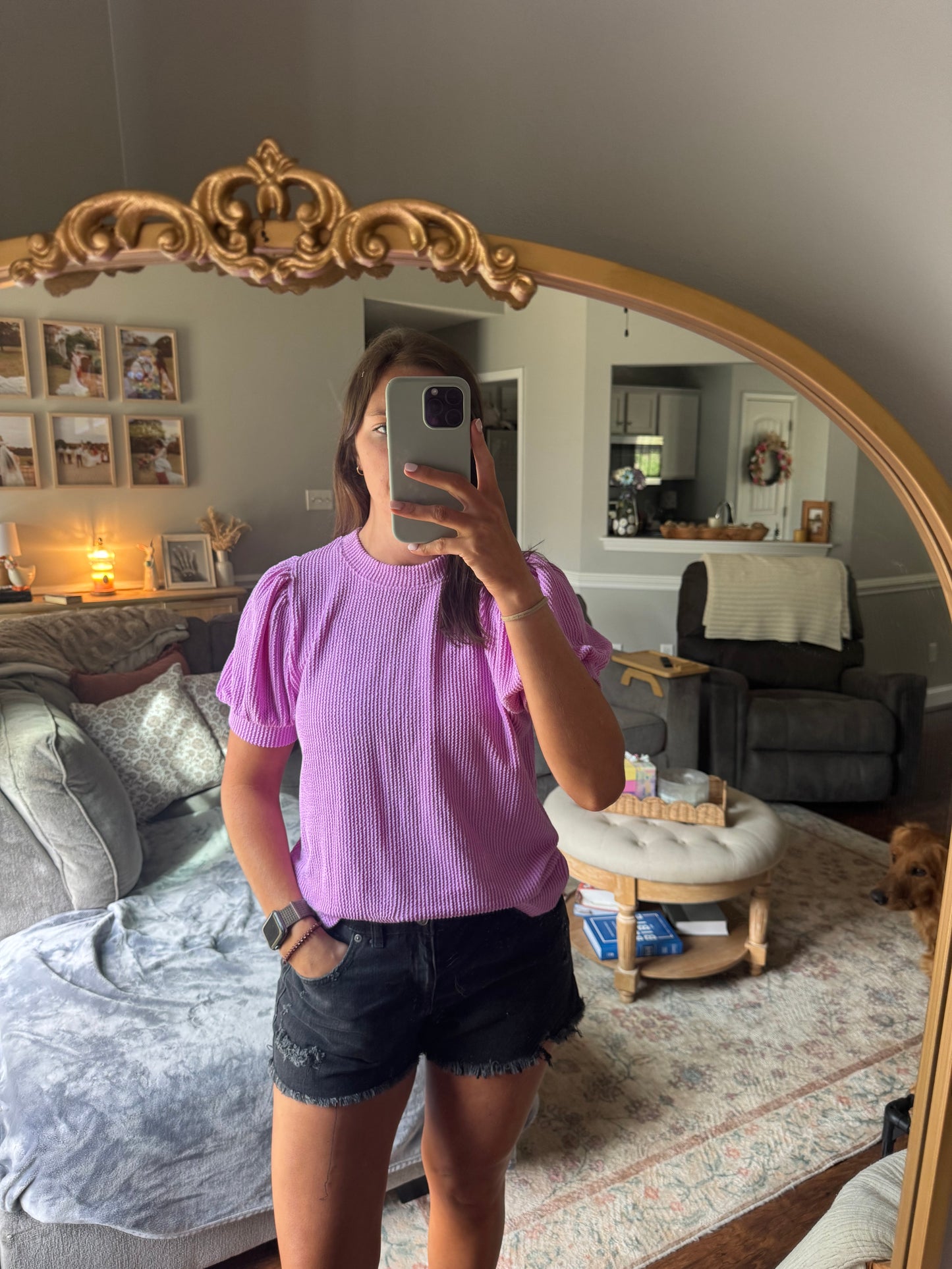 Ribbed puff sleeve top