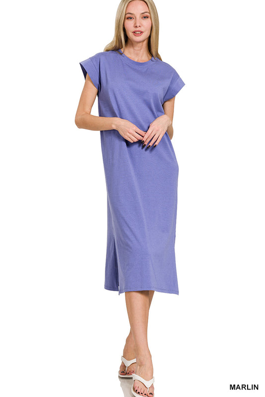 Round neck short sleeve midi dress