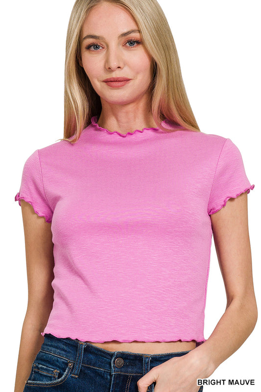 Modal slub lettuce trimmed cropped tee