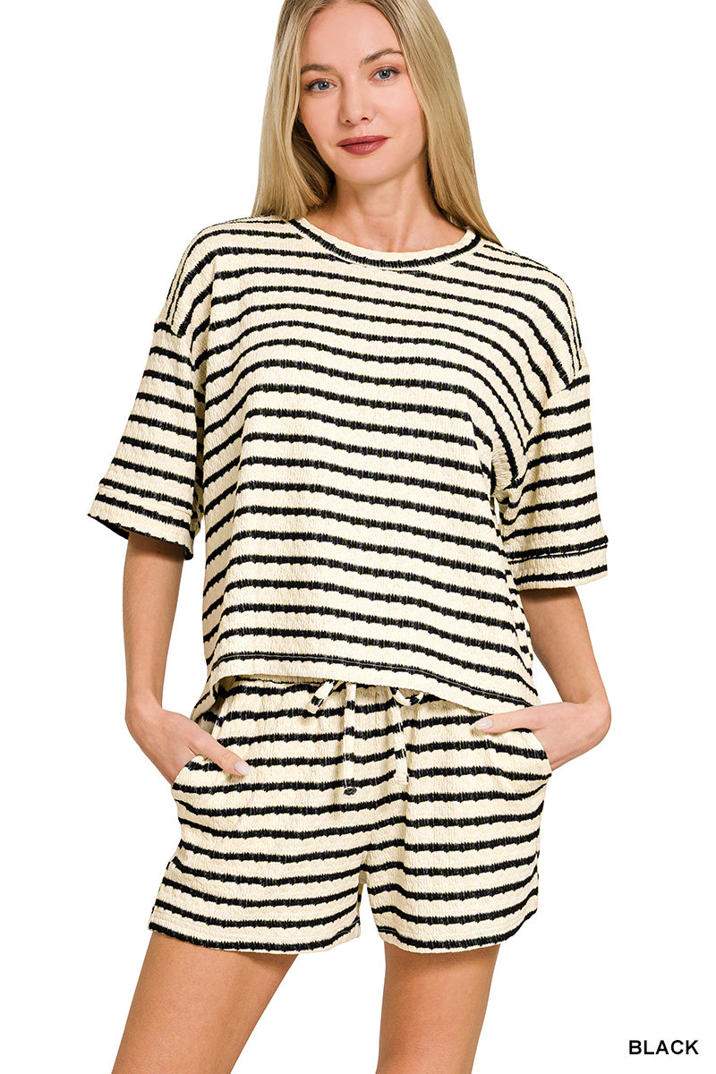 Striped short sleeve tee & shorts set