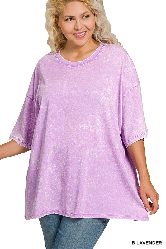 Plus acid wash cotton boyfriend box tee