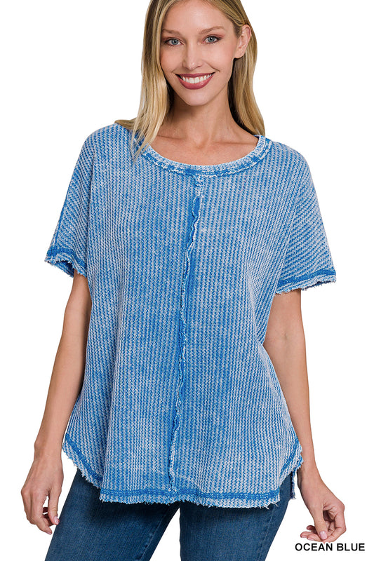 WASHED BABY WAFFLE SHORT SLEEVE TOP