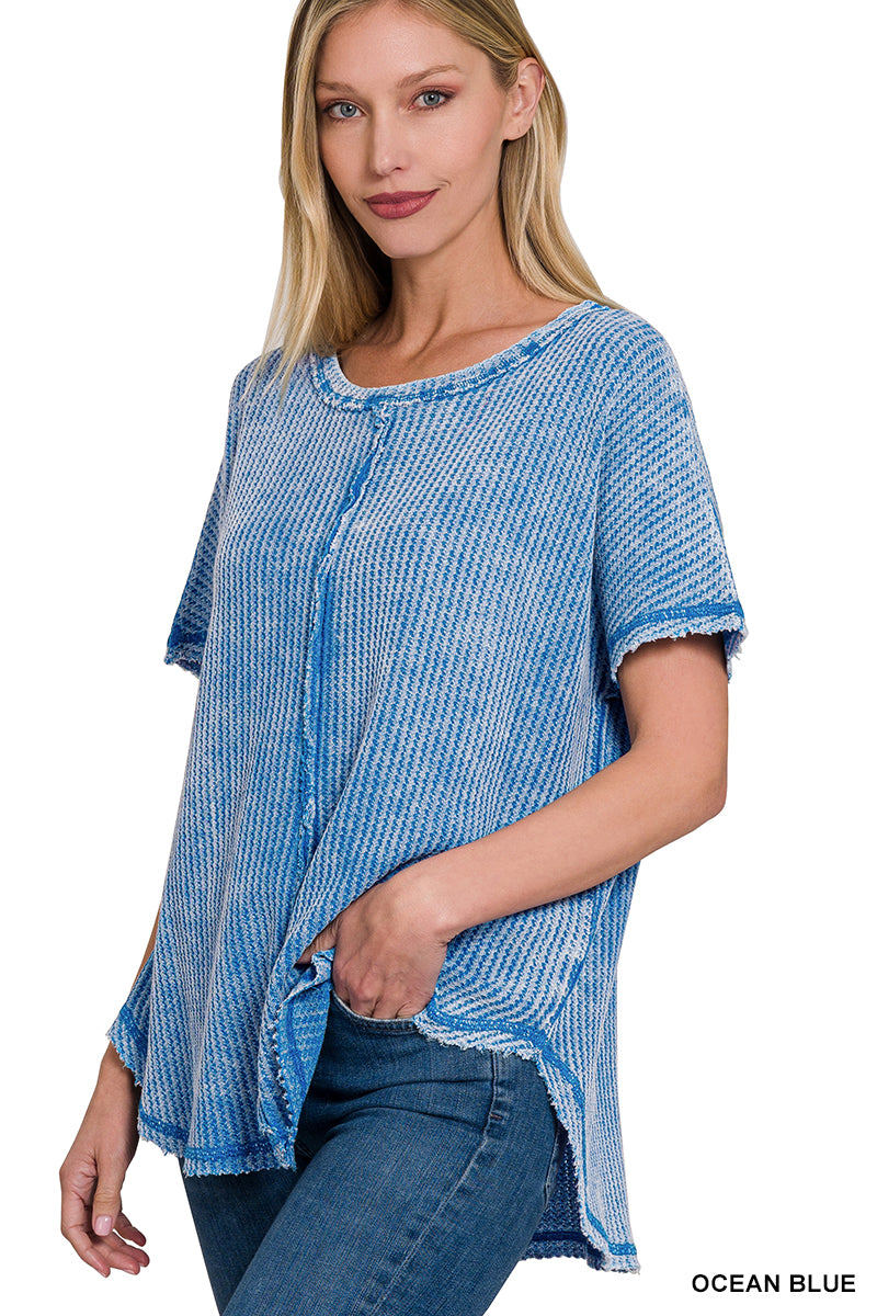 WASHED BABY WAFFLE SHORT SLEEVE TOP