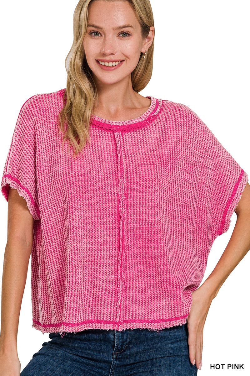 WASHED BABY WAFFLE SHORT SLEEVE TOP