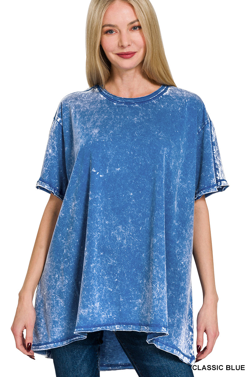 Crinkle washed cotton drop shoulder oversized top