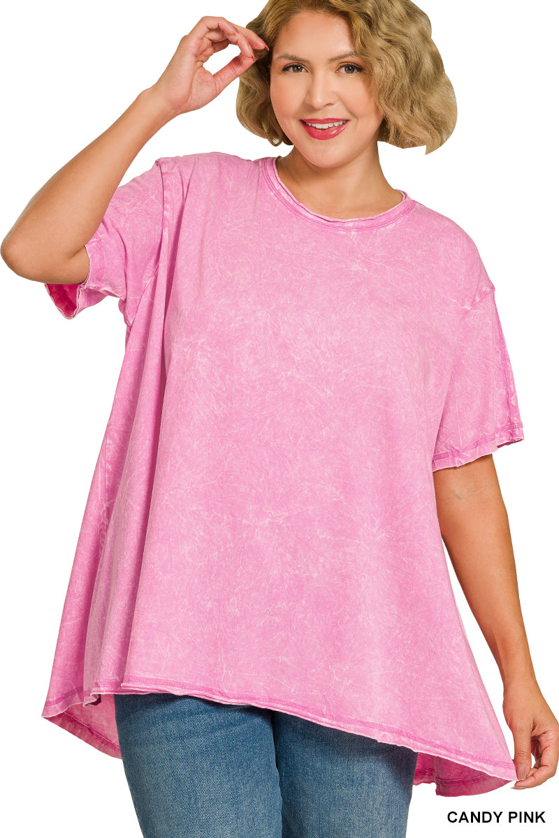 Plus crinkle washed cotton drop shoulder oversized top