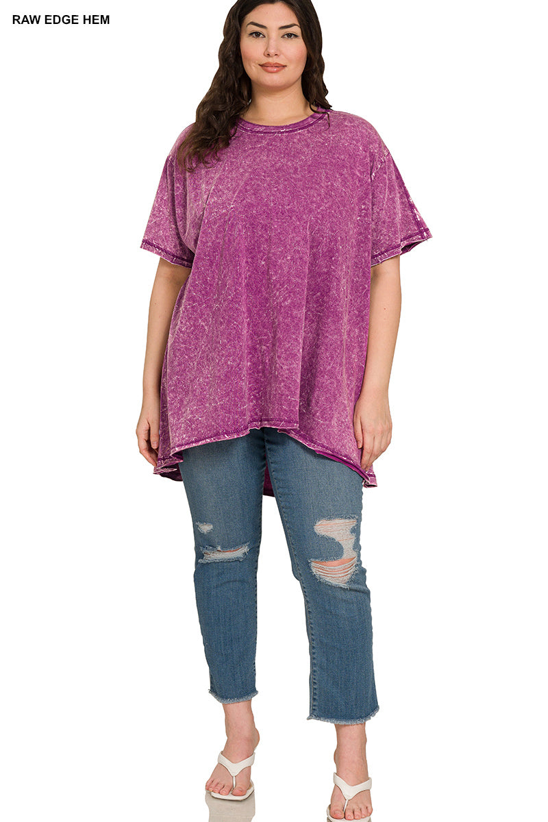 Plus crinkle washed cotton drop shoulder oversized top