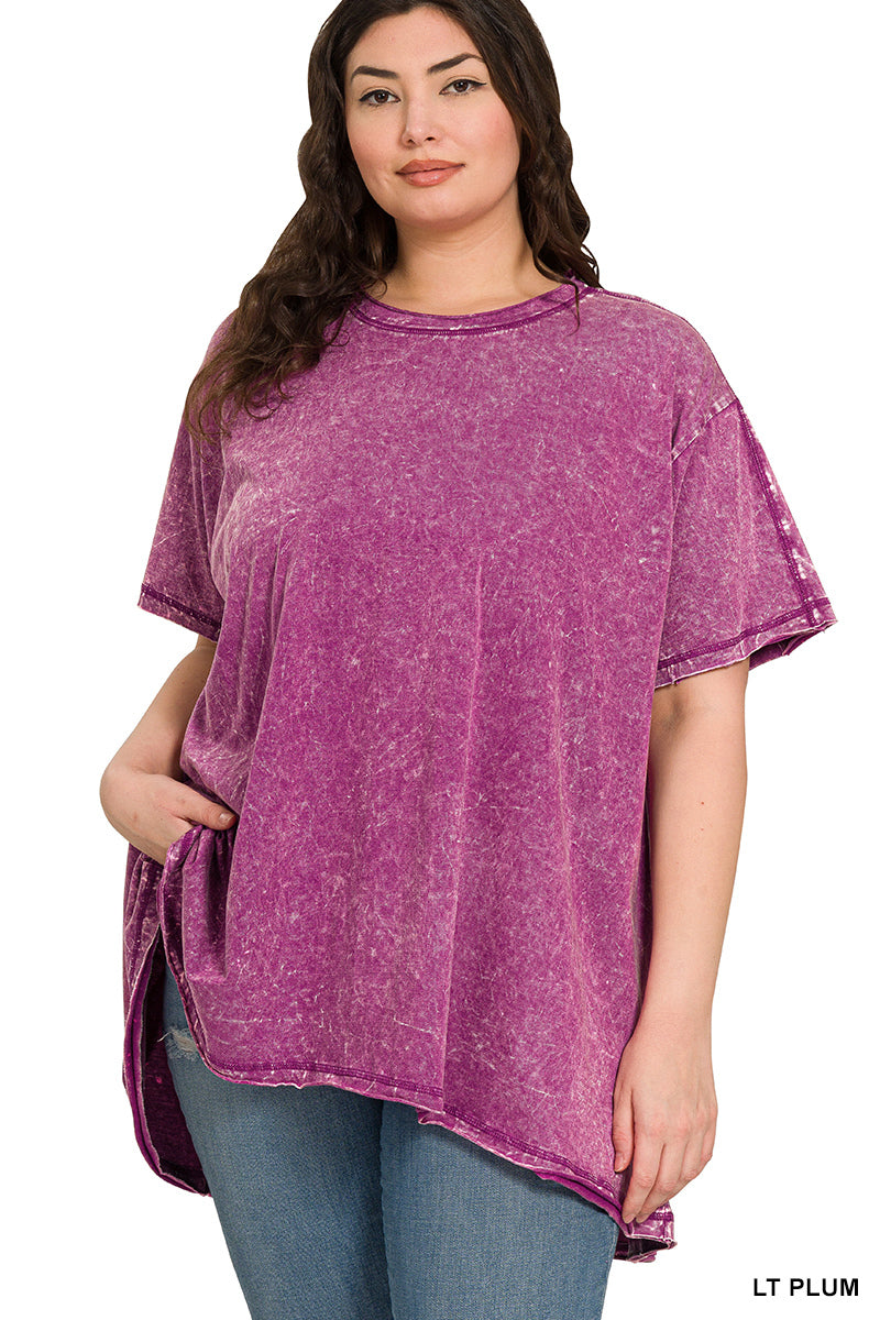 Plus crinkle washed cotton drop shoulder oversized top