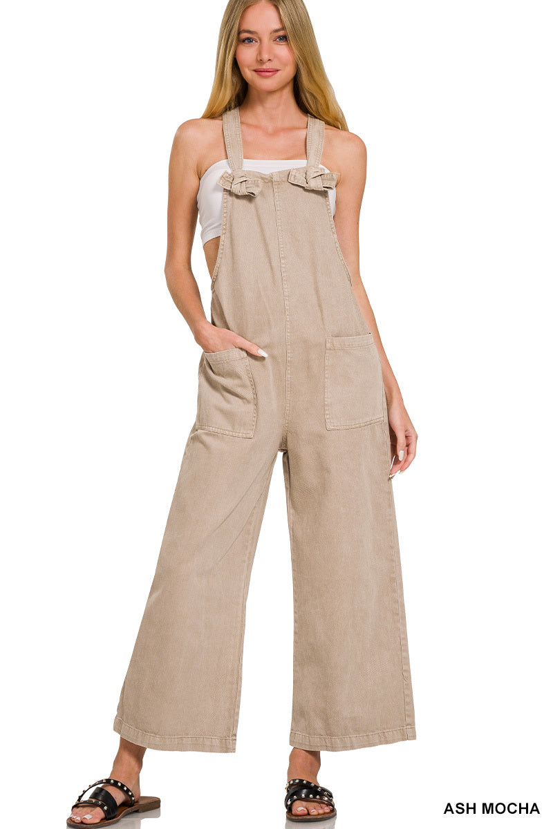 Washed knot strap pockets jumpsuit