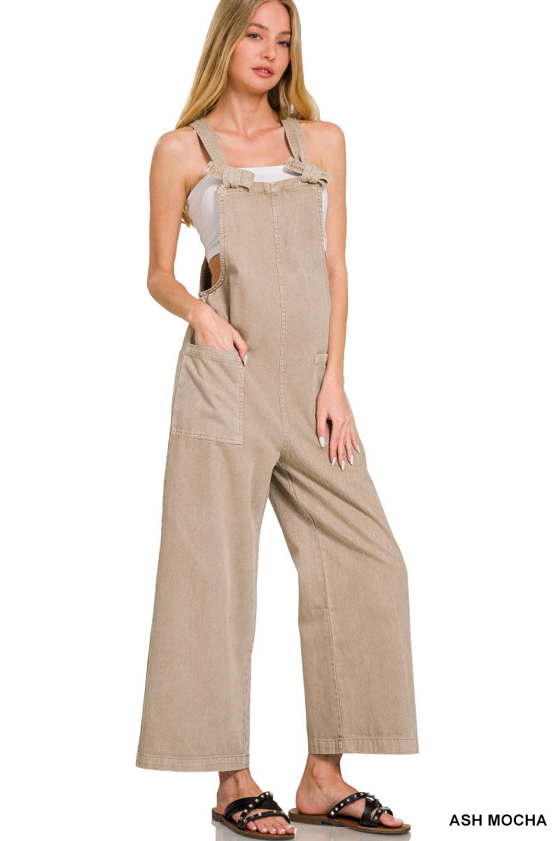Washed knot strap pockets jumpsuit