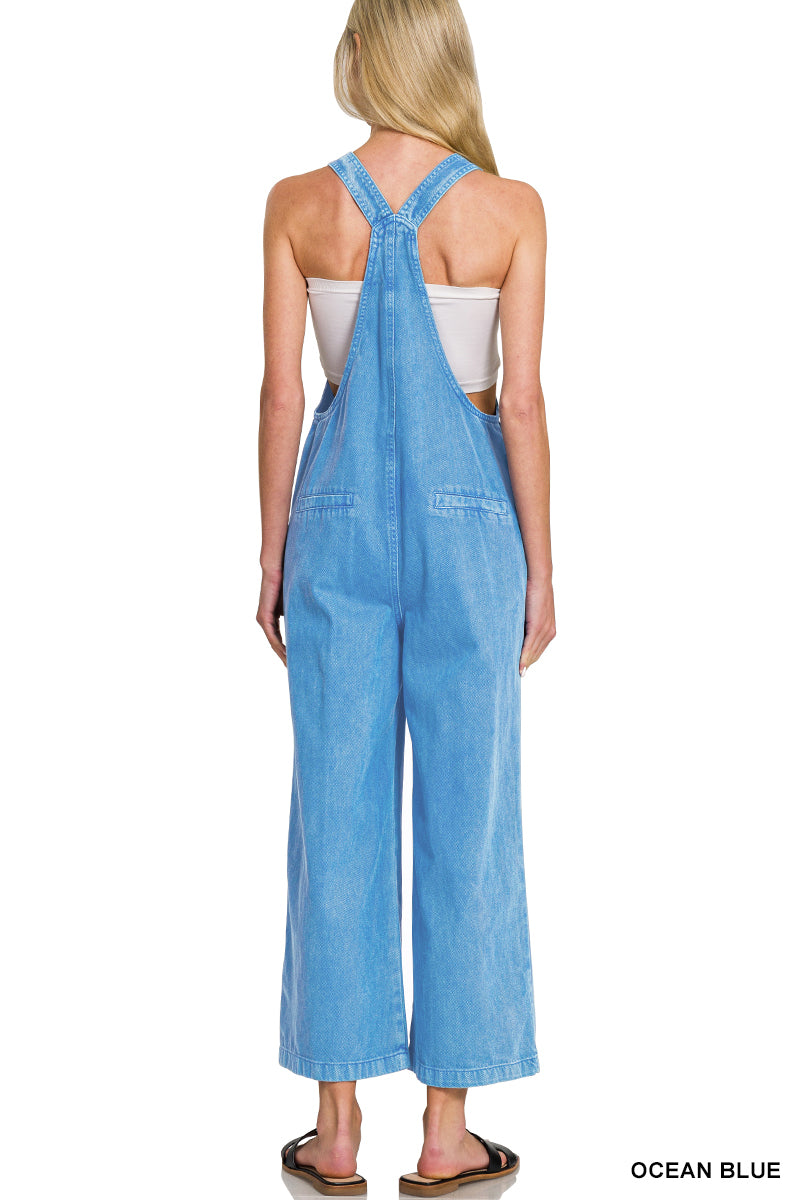 Washed knot strap pockets jumpsuit