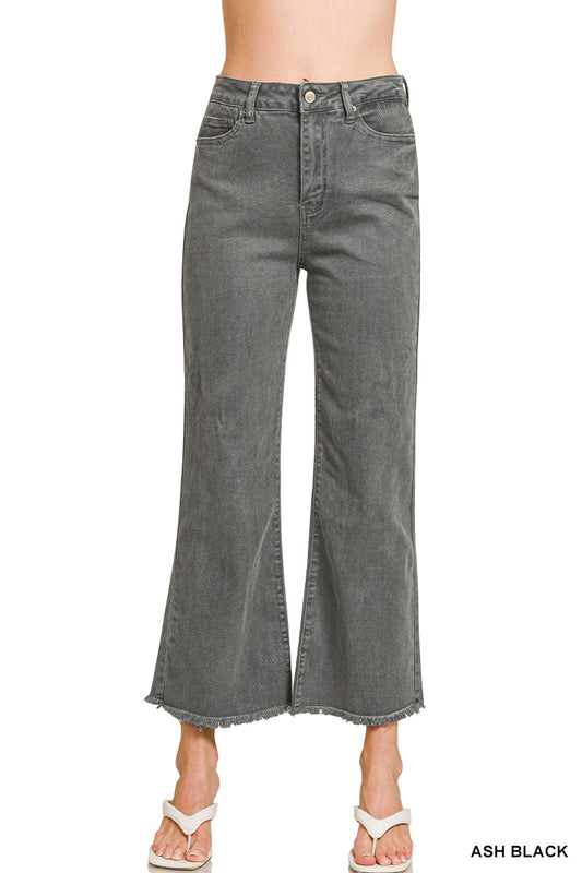 high waist frayed bootcut pants