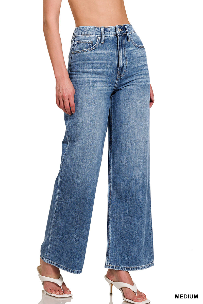 High waist wide leg straight denim pants