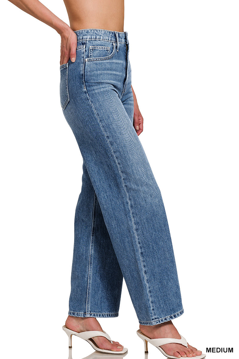 High waist wide leg straight denim pants