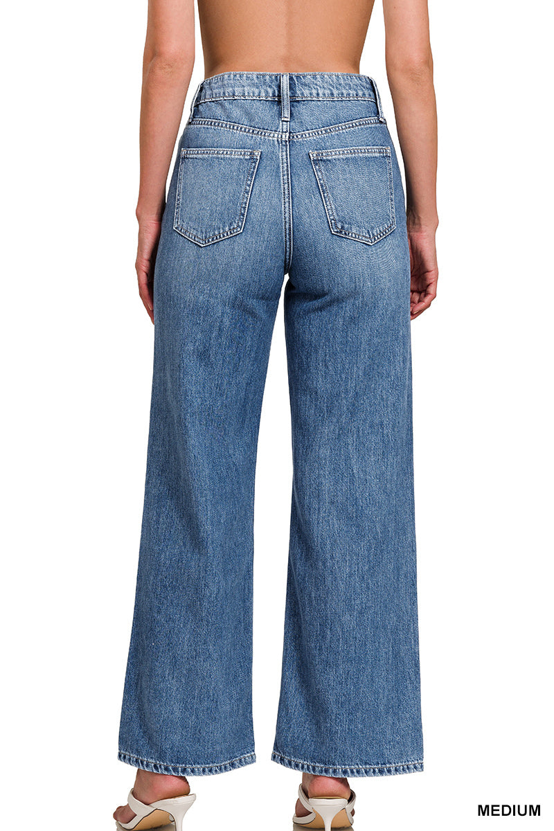 High waist wide leg straight denim pants