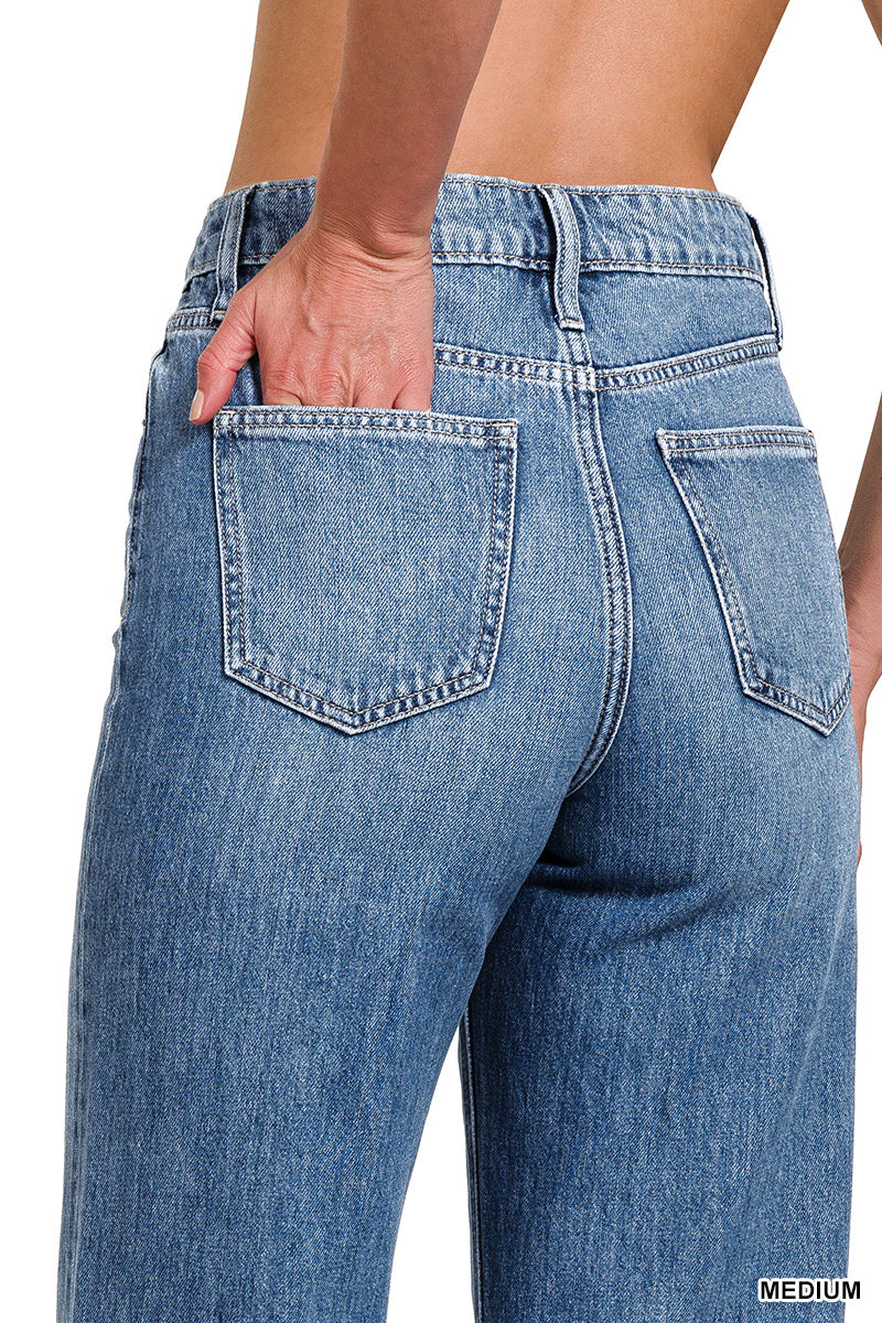 High waist wide leg straight denim pants