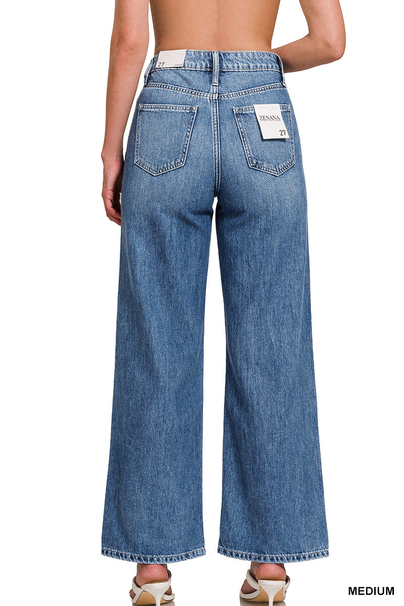 High waist wide leg straight denim pants
