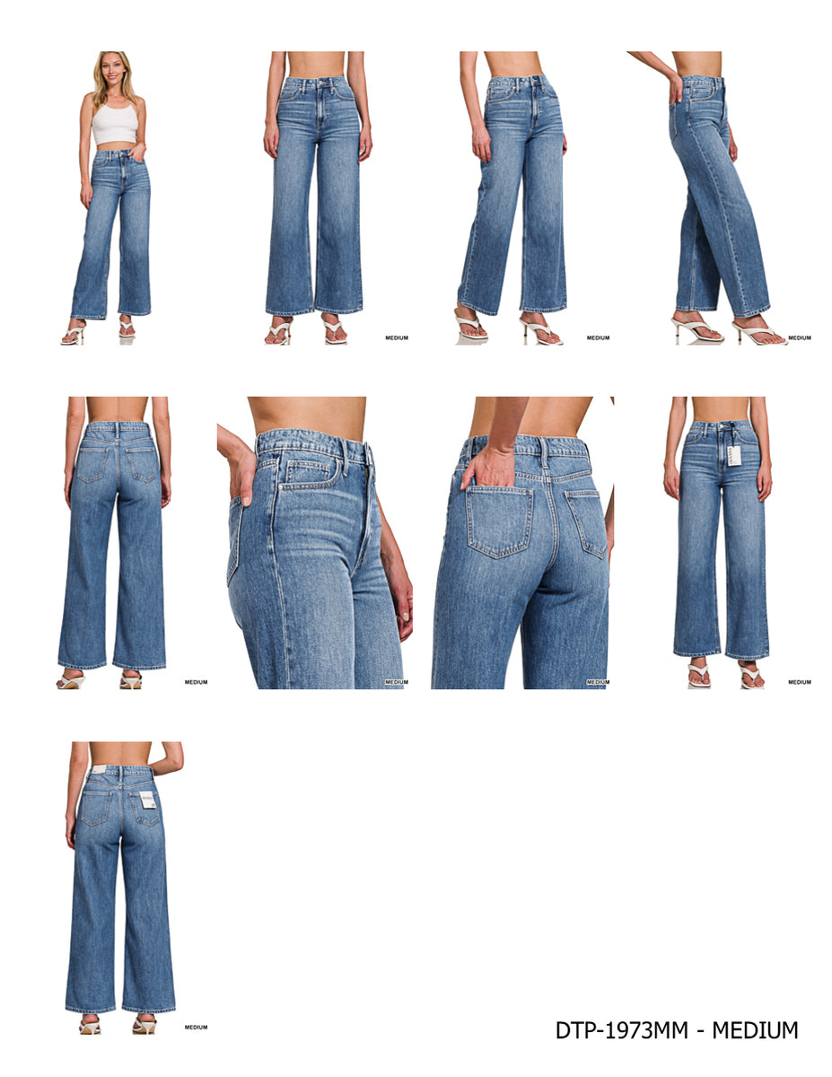 High waist wide leg straight denim pants