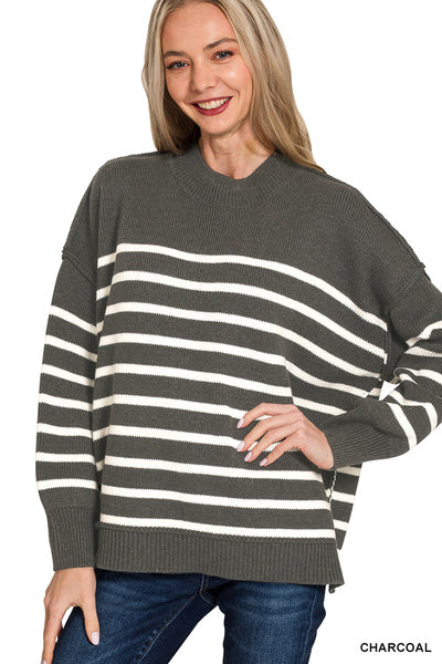 Exposed seam striped oversized sweater