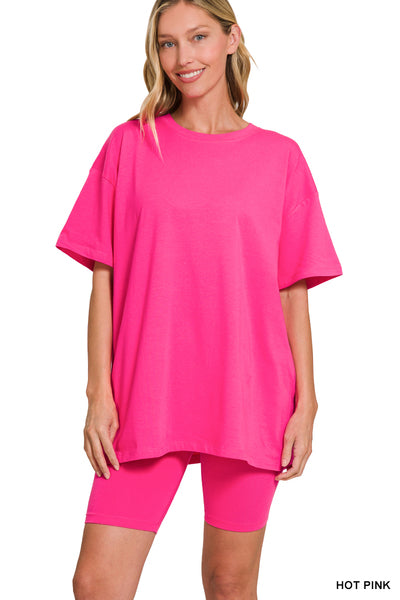 Cotton round neck top & biker shorts