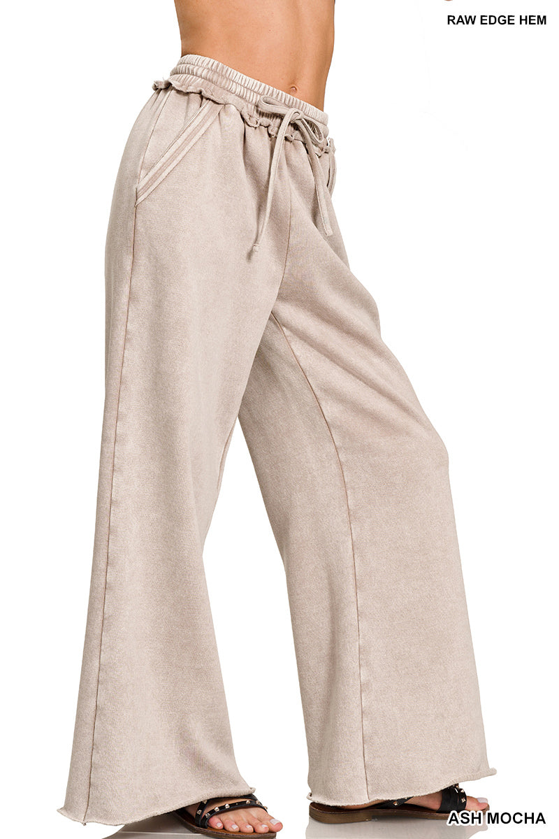 Acid wash fleece sweatpants with pockets