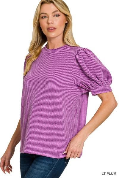Ribbed puff sleeve top
