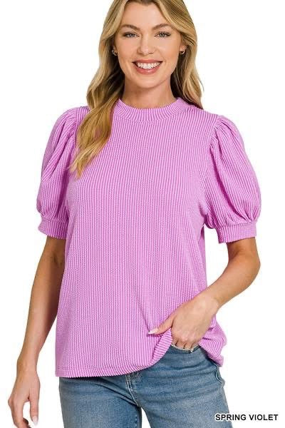 Ribbed puff sleeve top