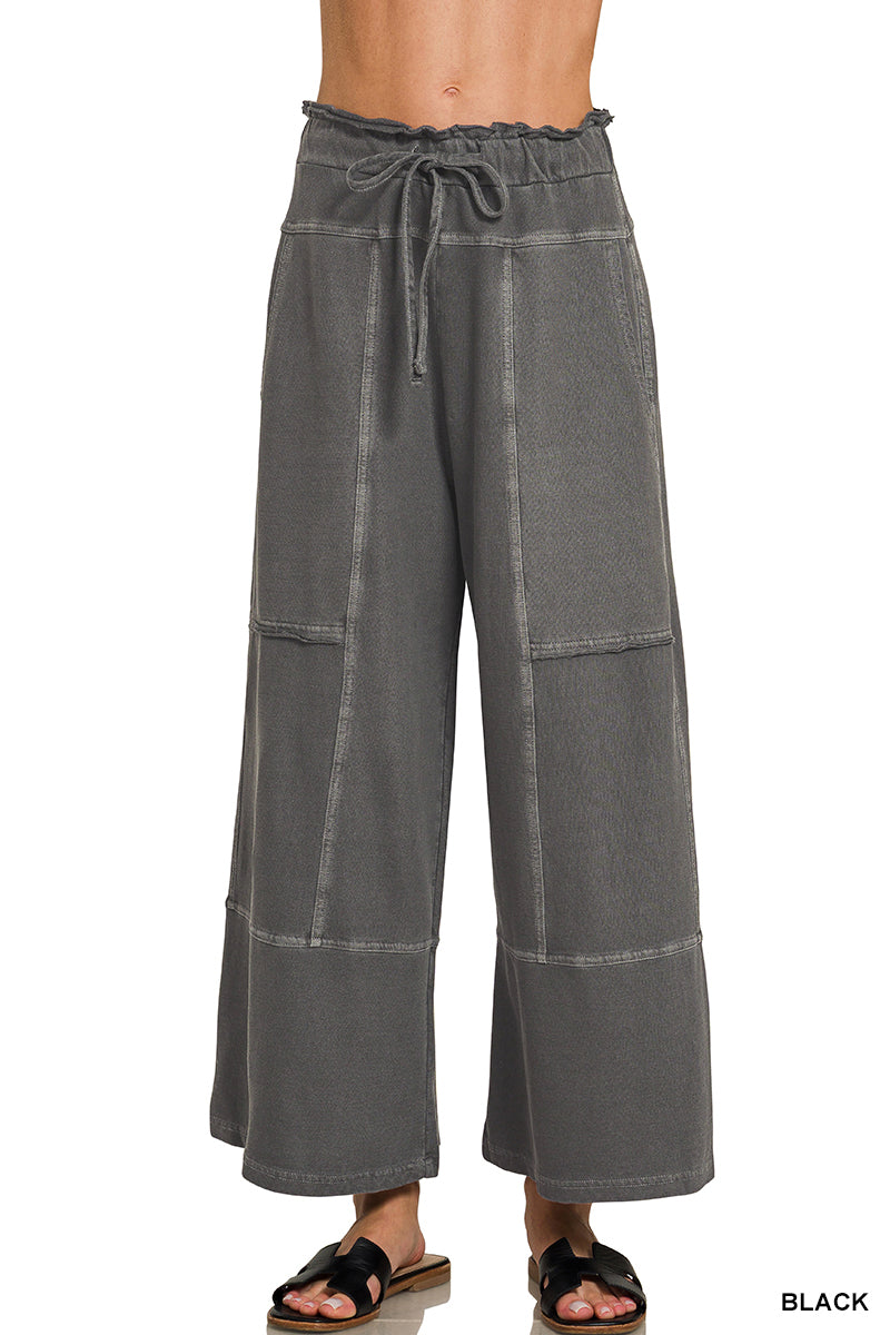 WASHED EXPOSED-SEAM WIDE LEG PANTS