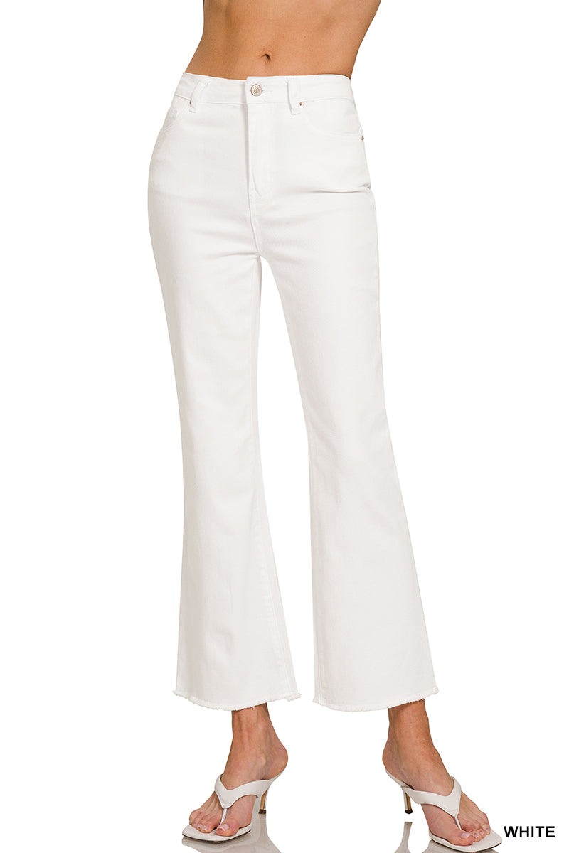 Acid washed frayed cutoff hem straight wide pants