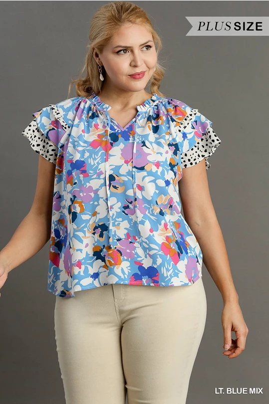 Umgee Blue Floral Blouse