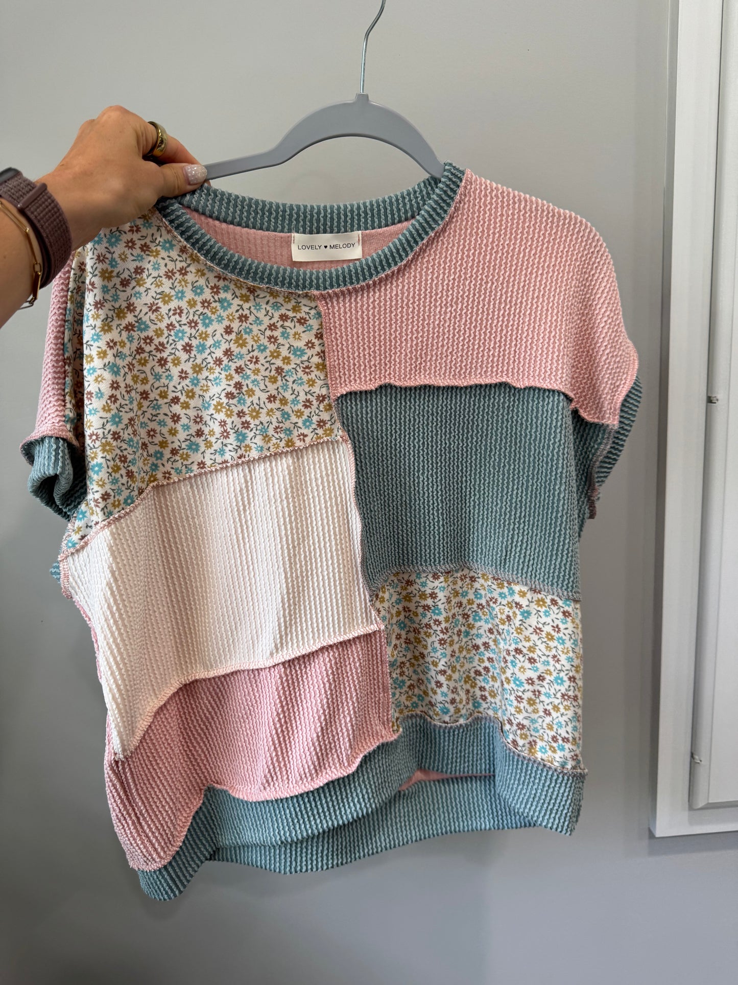 Daisies and pink color block top