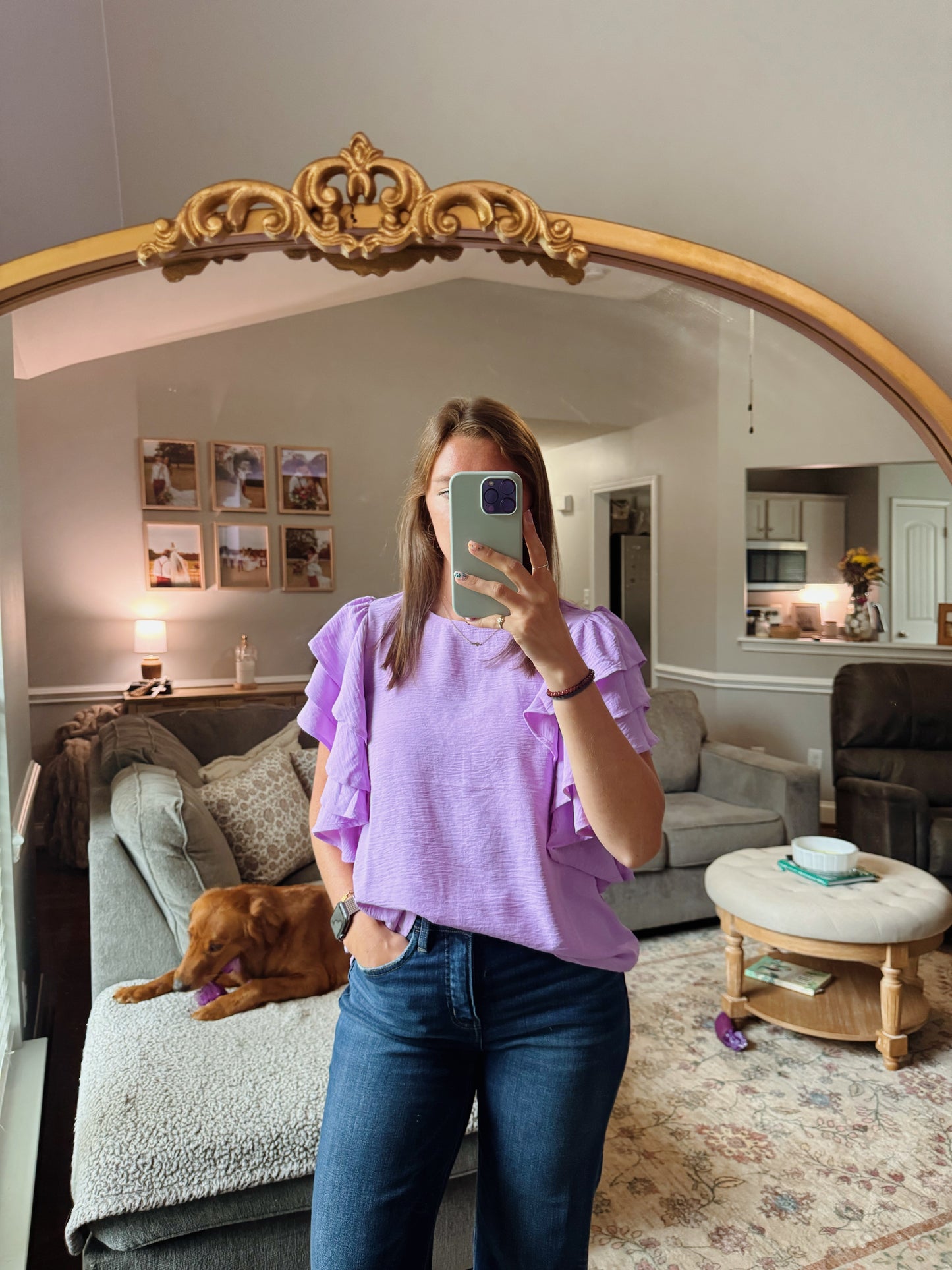 Woven airflow multi-tiered ruffle sleeve top