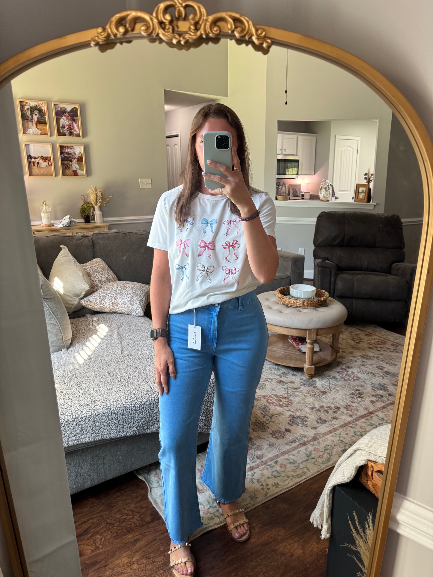 Acid washed frayed cutoff hem straight wide pants